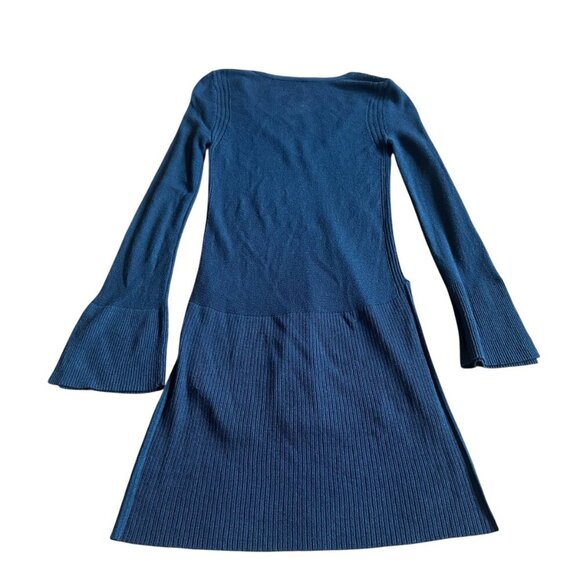 Free People Long-Length Teal Blue Criss Cross Pullover Sweater Bell Sleeves XS - Picture 4 of 9